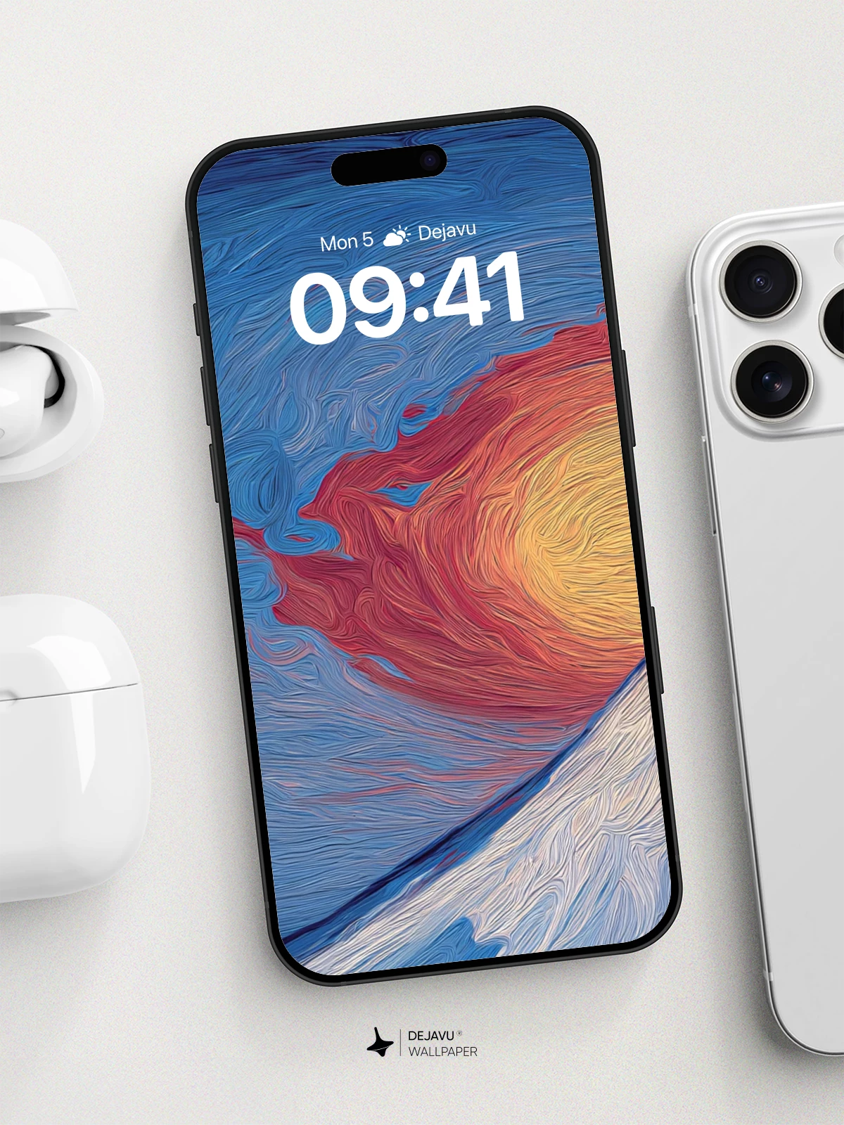 Van Gogh-Inspired Sunset Mountain Wallpaper 8K for iPhone and Android