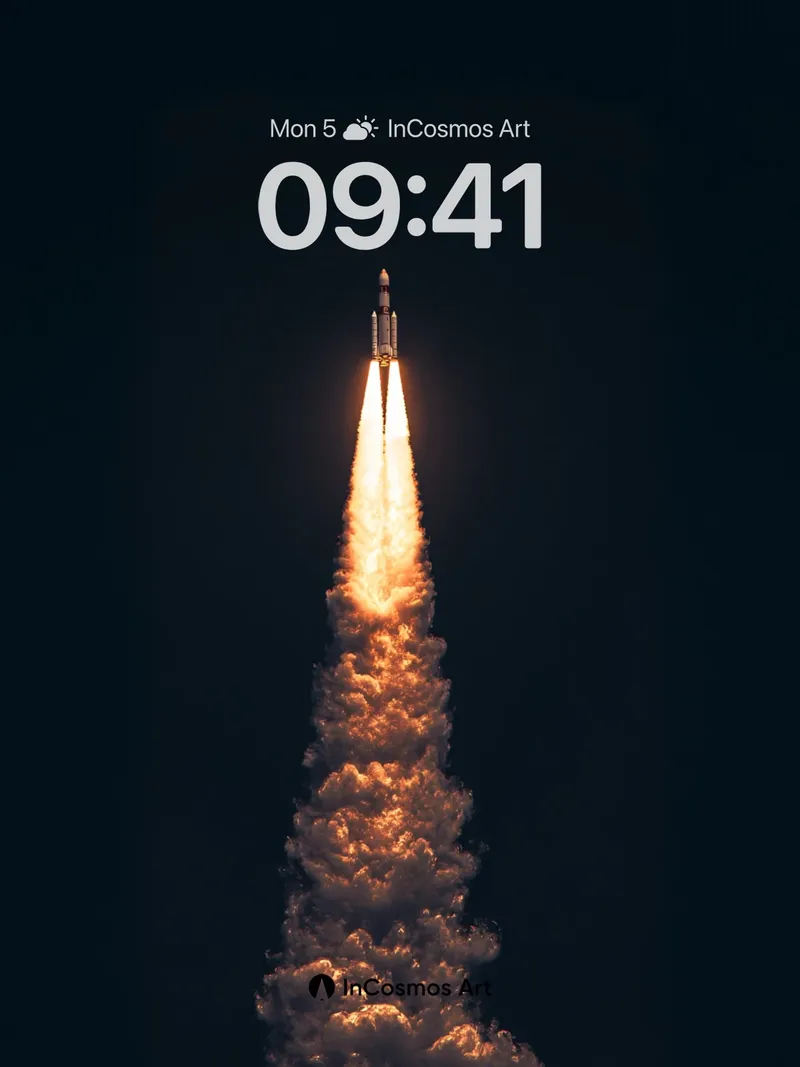 Cosmic Ascent Wallpaper with Fiery Trail