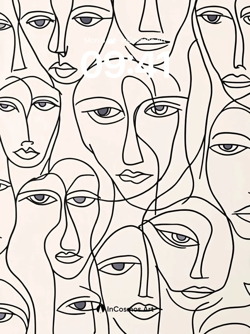 Whispering Faces Wallpaper with Interwoven Lines