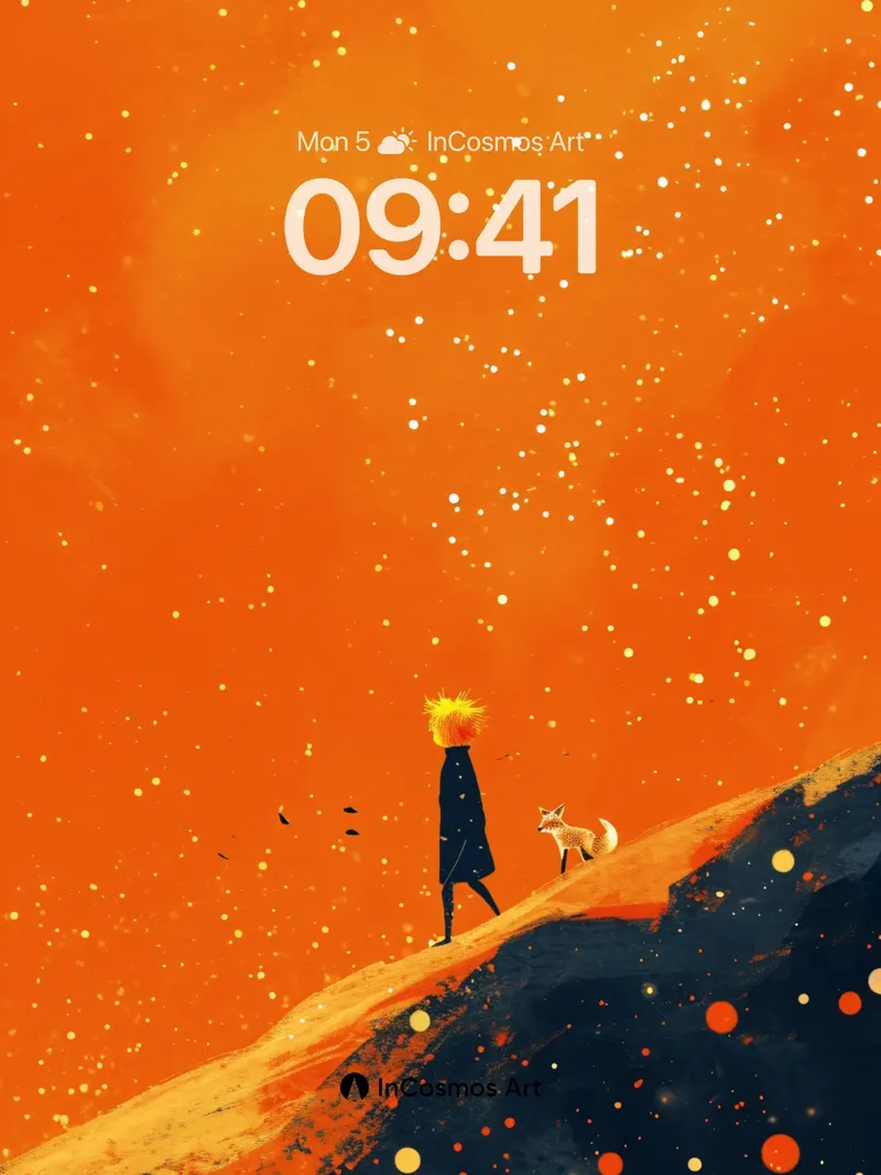 Crimson Skyline Wallpaper with Fox and Flame