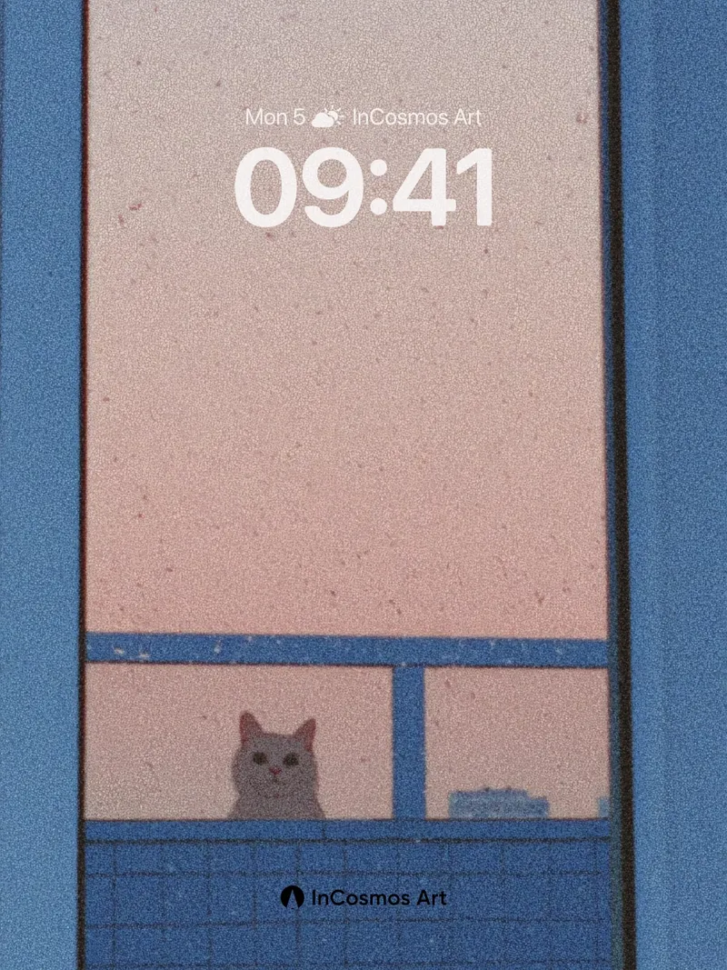 Quiet Watcher Wallpaper with Soft Blue Frame