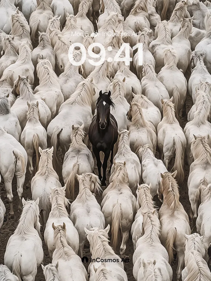 Solitary Shadow Wallpaper Among White Horses
