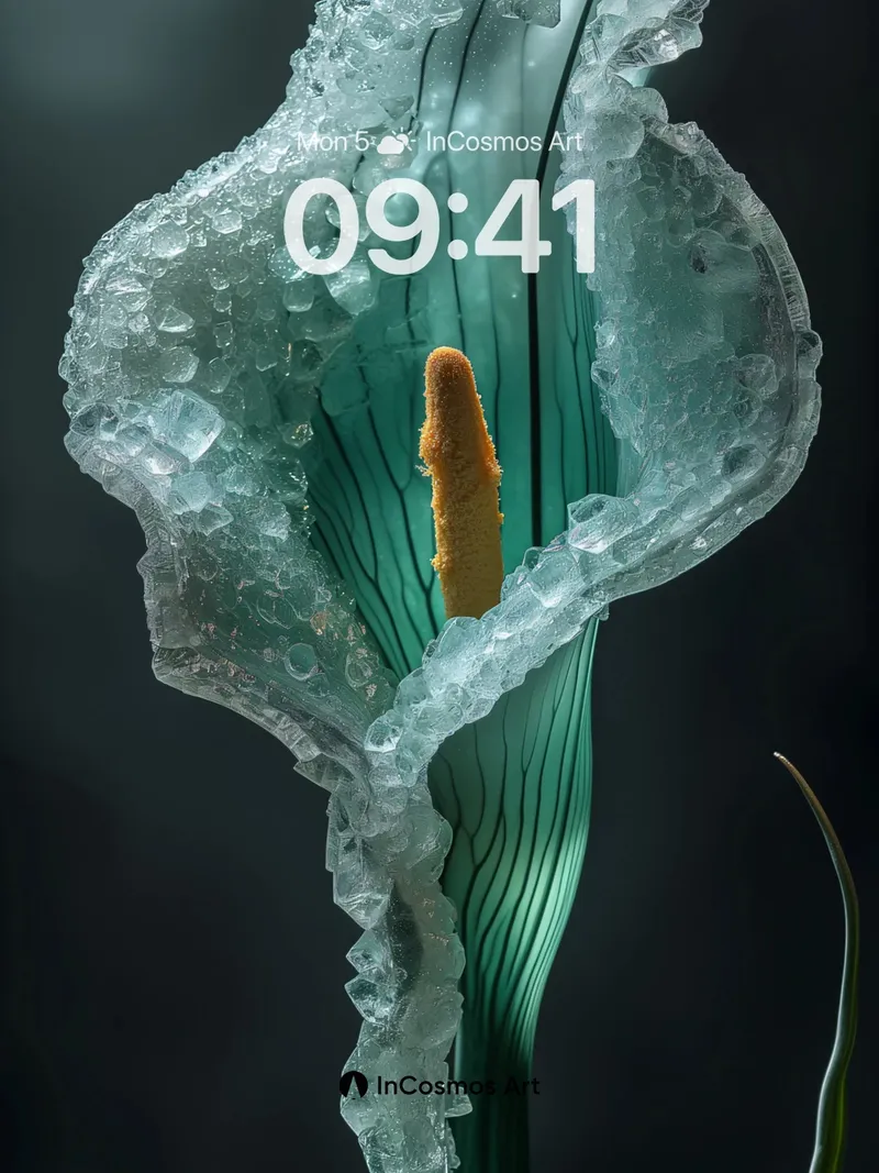 Frost Veil Wallpaper with Frozen Petal