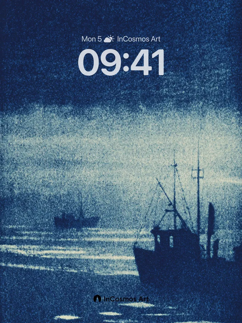 Nocturnal Sea Silence Wallpaper with Faded Hulls