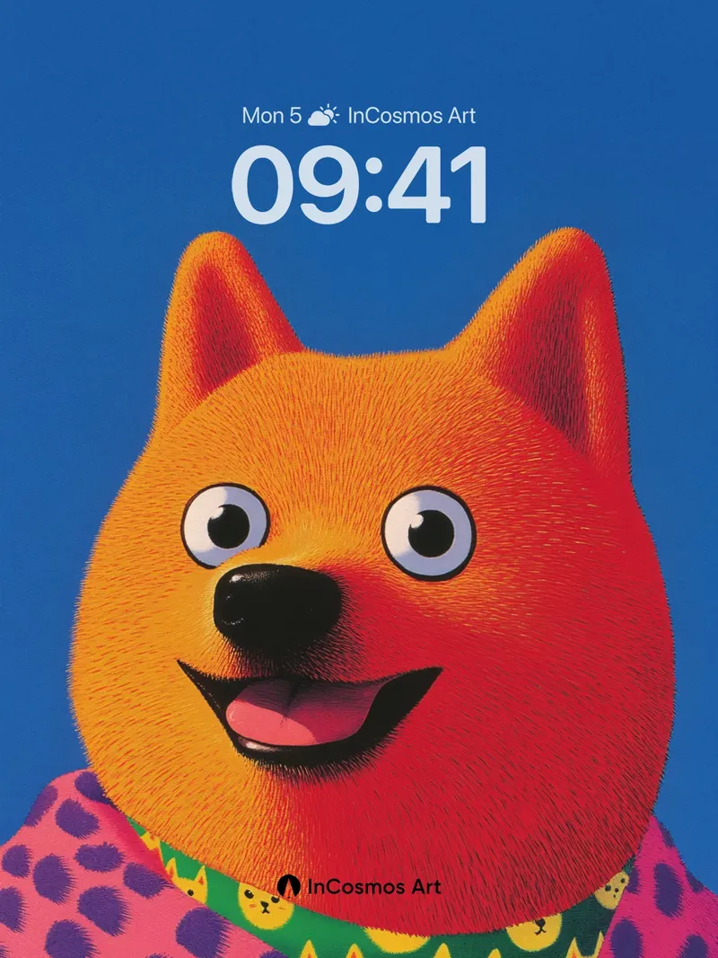 Playful Shiba Wallpaper with Polka-Dot Scarf