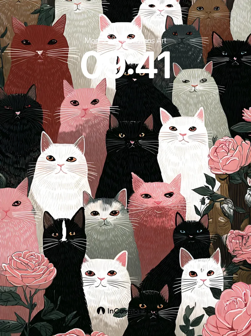 Whispering Feline Garden Wallpaper with Rose Canopy