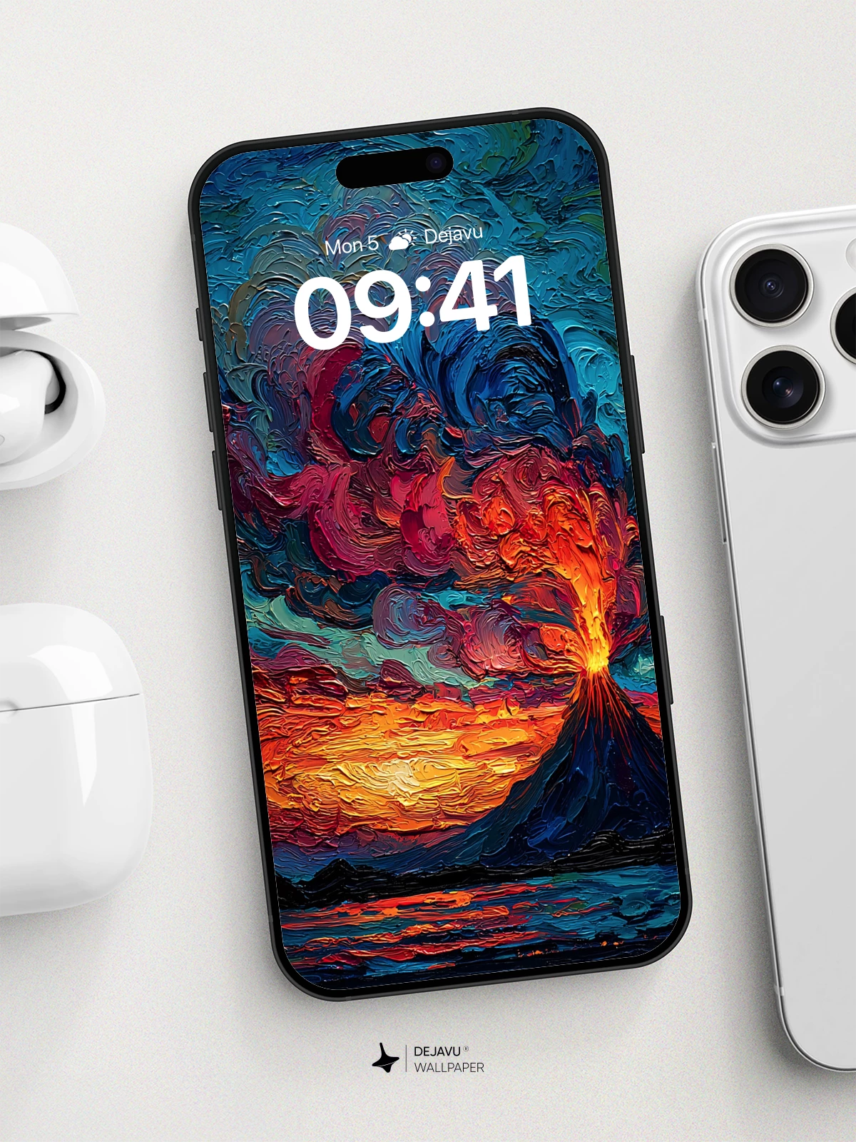 Volcanic Eruption Van Gogh Style Wallpaper 8K for iPhone and Android