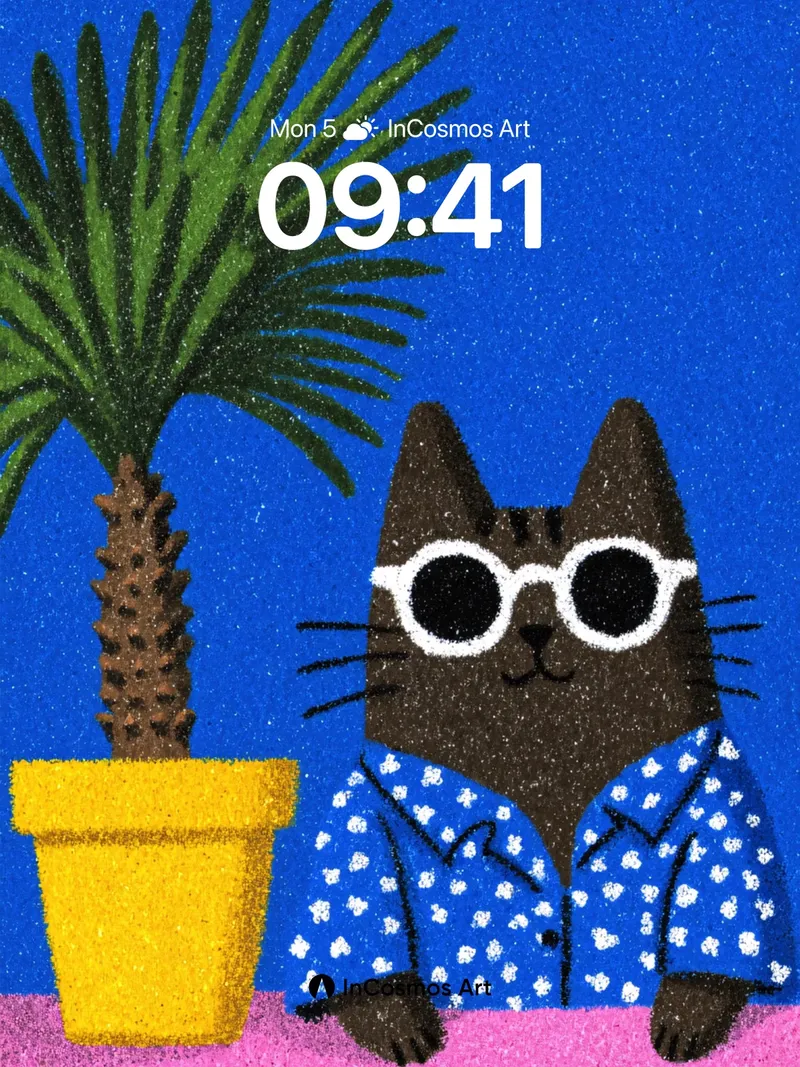 Cool Cat Vibes Wallpaper with Palm Glow