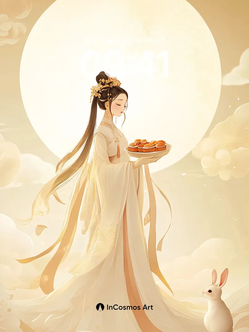 Lunar Serenity Wallpaper with Moonlit Rabbit