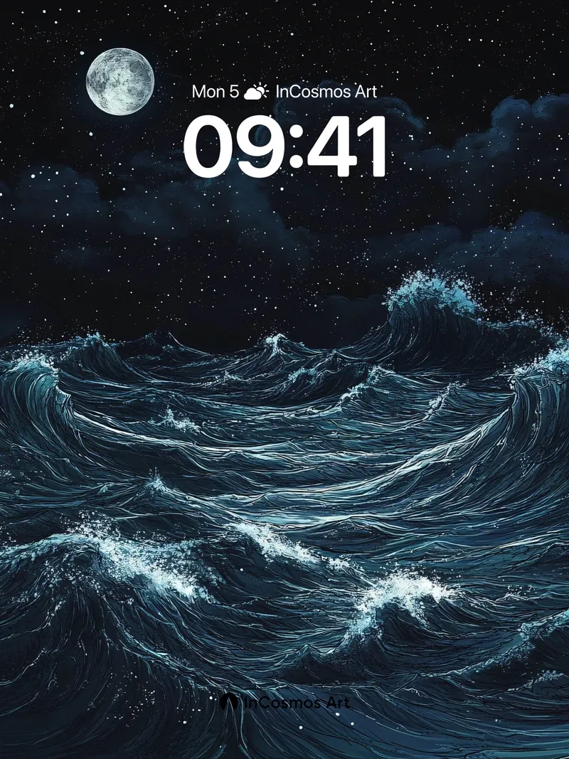 Moonlit Surge Wallpaper with Star-Swept Waves