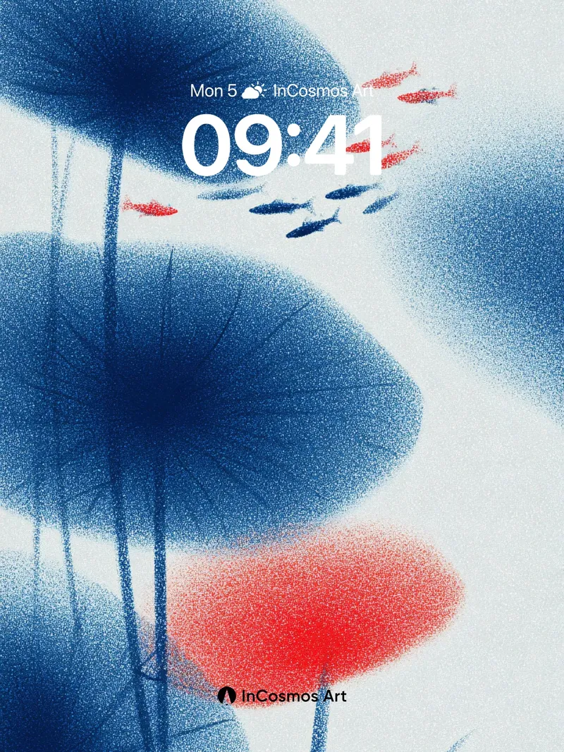 Serene Ink Lotus Wallpaper with Floating Fish