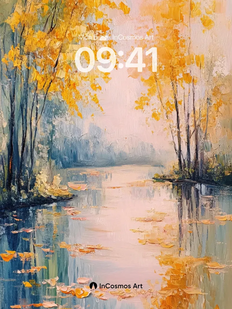 Golden Hush Wallpaper with Floating Leaves