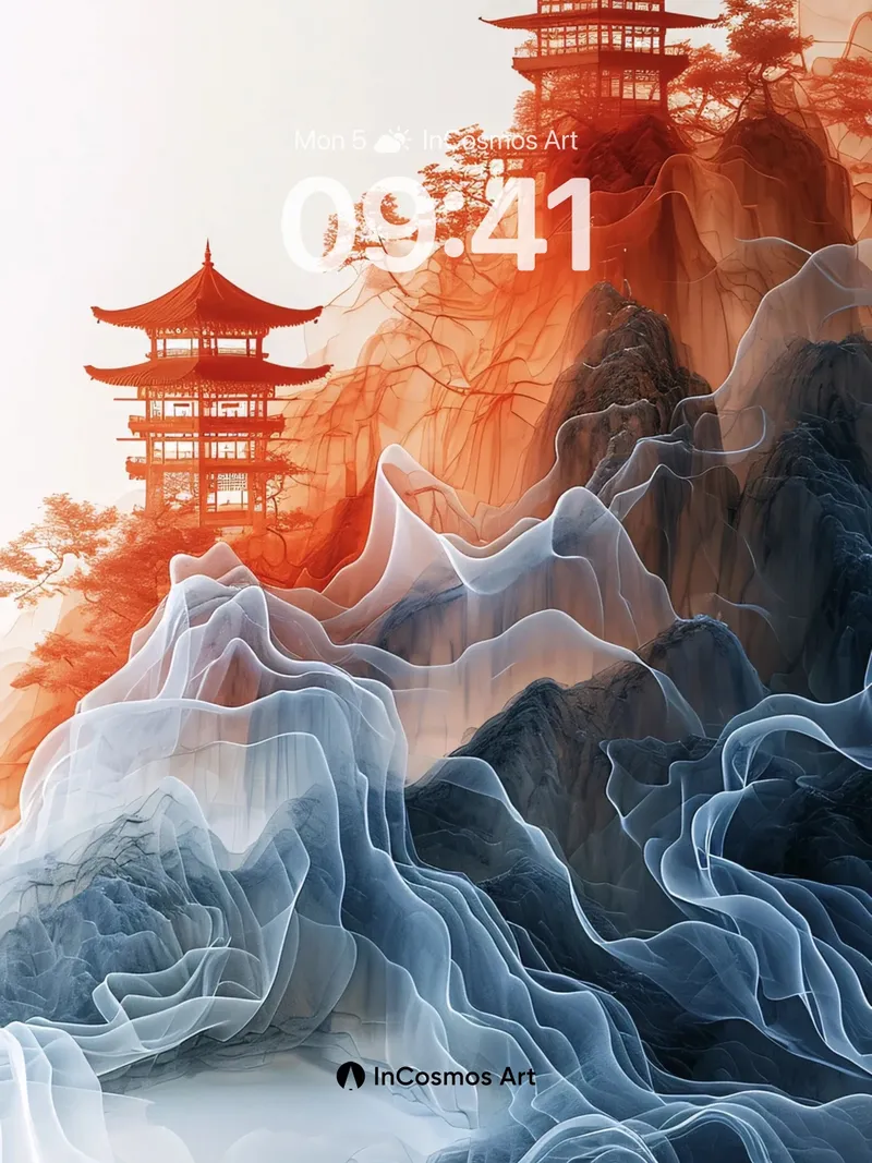 Serenity Frost Wallpaper with Floating Pagodas