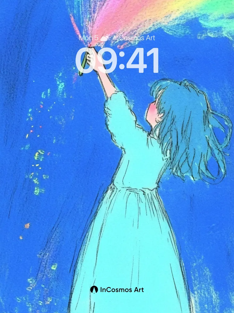 Rainbow Sparkle Wallpaper with Sky Blue Dress
