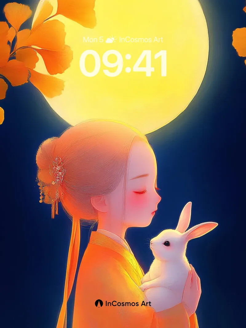 Lunar Serenity Wallpaper with Gilded Leaves