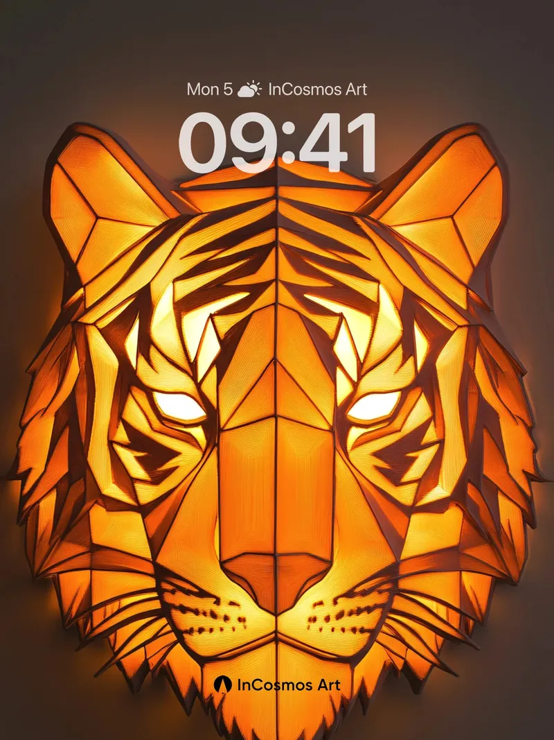 Golden Origami Tiger Wallpaper with Geometric Fire