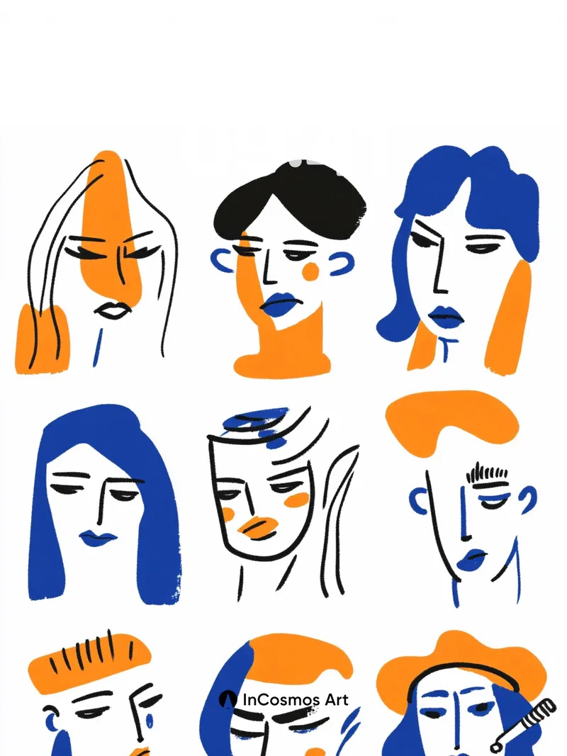 Whimsical Faces Wallpaper with Cubist Charm