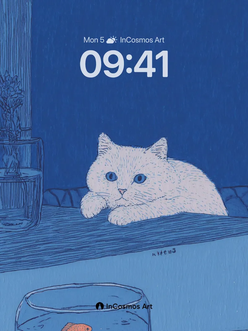 Blue Hush Wallpaper with Feline Gaze