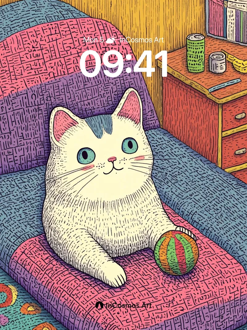 Whimsical Cat Dream Wallpaper with Patterned Textures