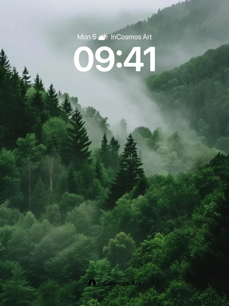 Mist-Swathed Forest Wallpaper with Whispering Pines