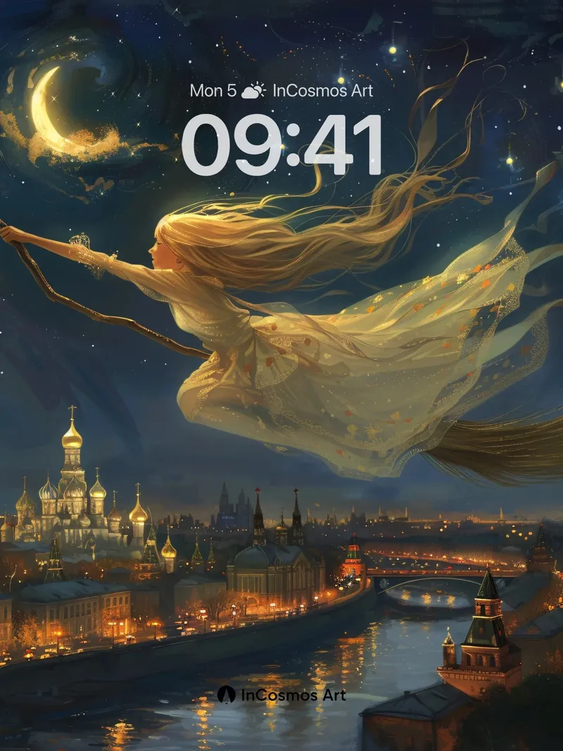 Moonlit Flight Wallpaper with Golden Threads