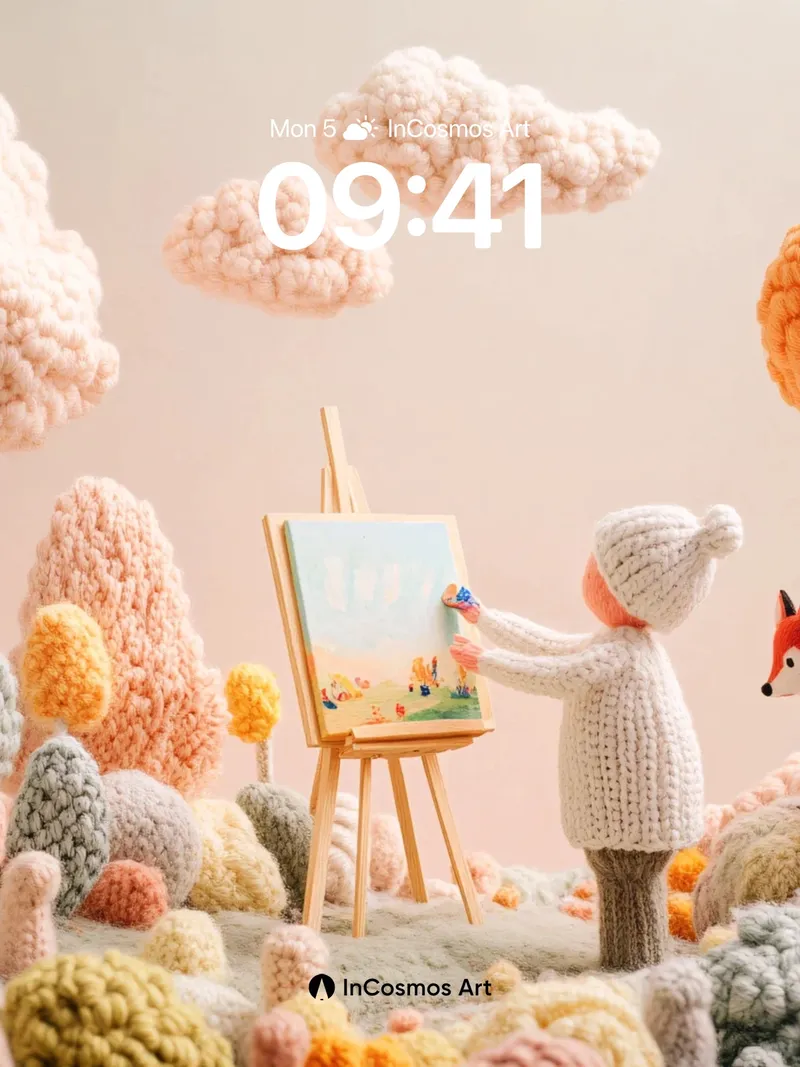 Whimsical Knit Forest Wallpaper with Artist Fox