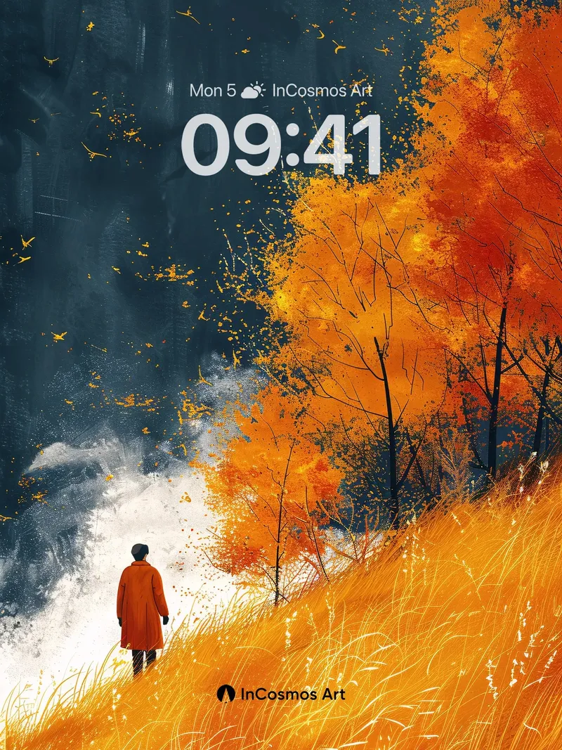 Autumn Whispers Wallpaper with Floating Gold