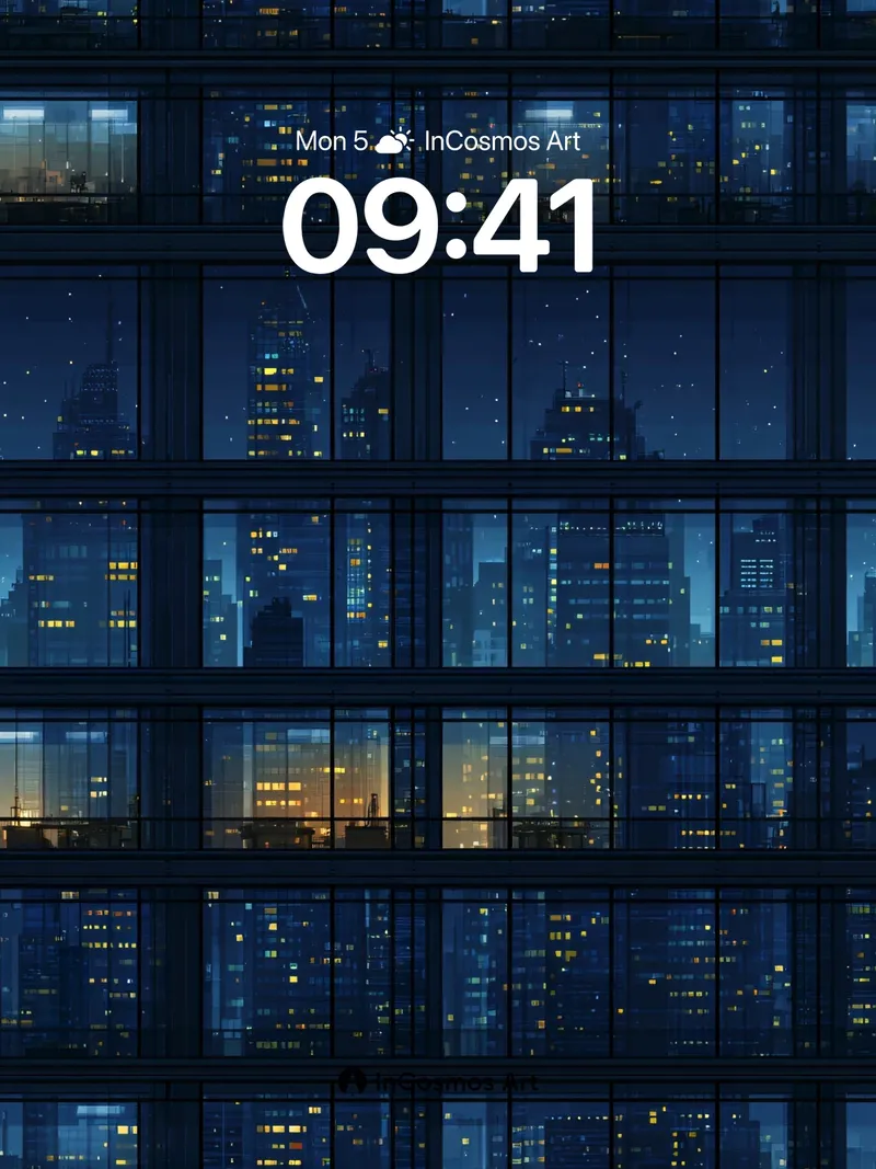 Midnight Glass Wallpaper with City Reflections