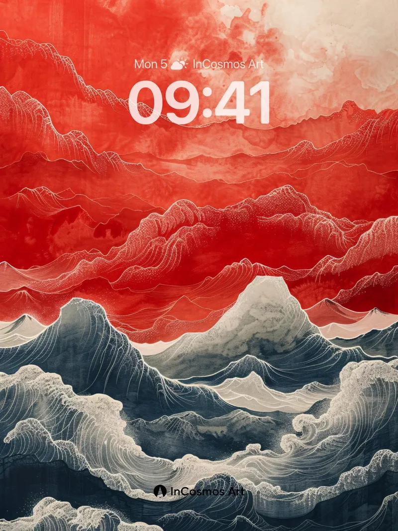 Crimson Horizon Wallpaper with Wave Echoes