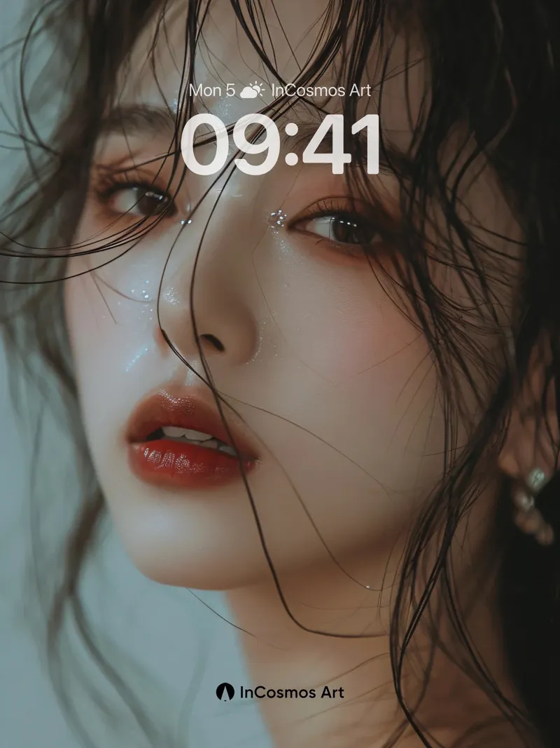 Luminous Gaze Wallpaper with Dew-Kissed Hair
