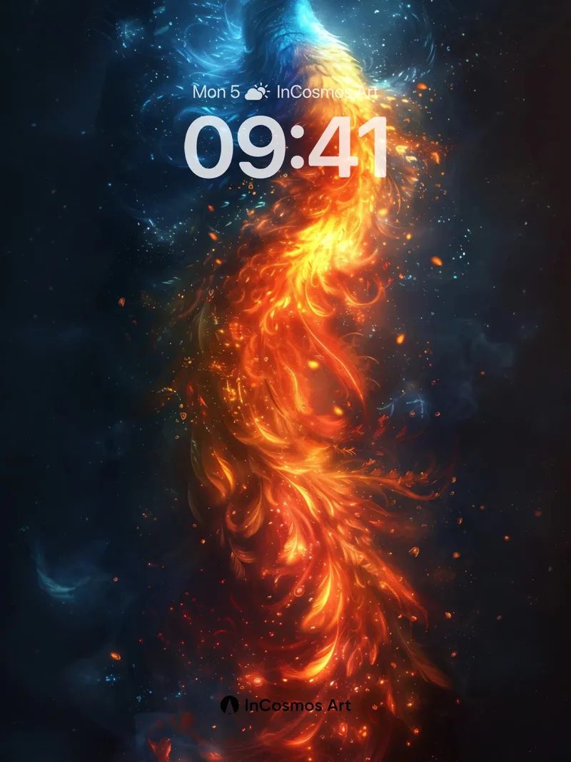 Cosmic Phoenix Wallpaper with Fiery Tail