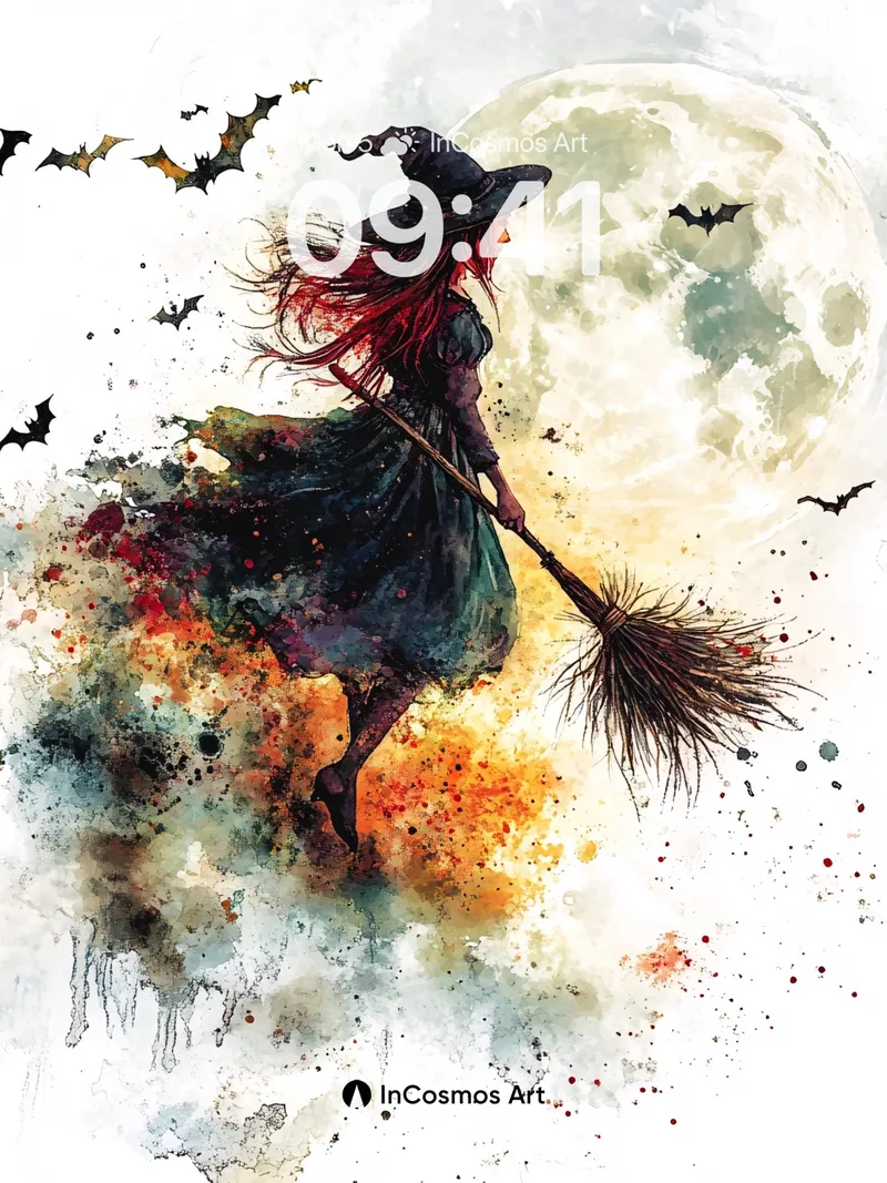 Moonlit Flight Wallpaper with Bats and Watercolor Storm