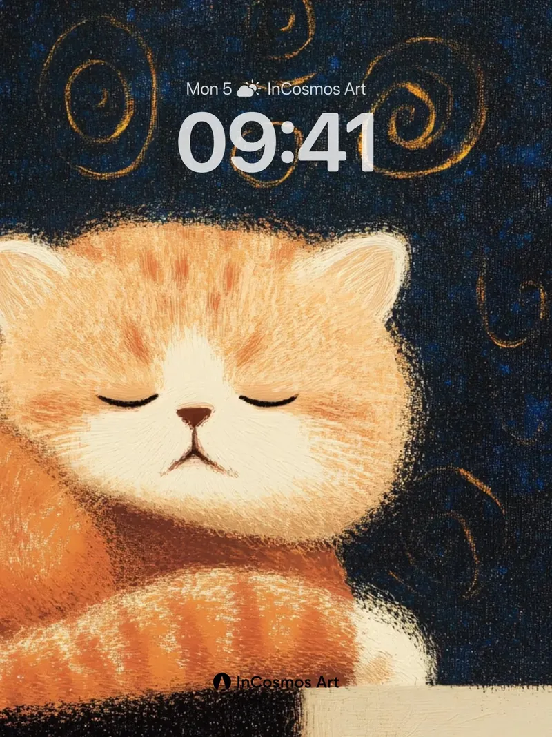 Serene Moonlight Cat Wallpaper with Swirling Night