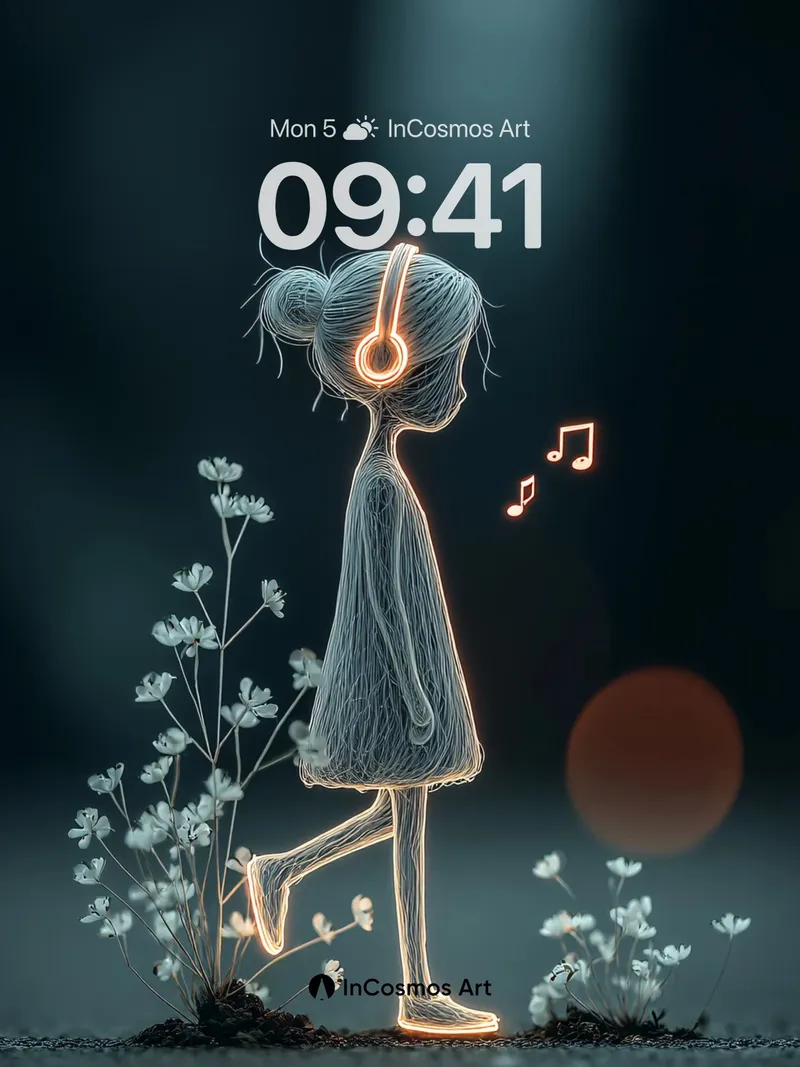 Luminous Walk Wallpaper with Musical Notes