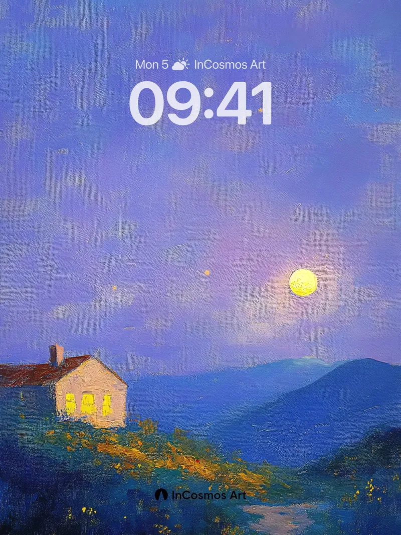 Luminous Hillside Wallpaper with Moonlit Path