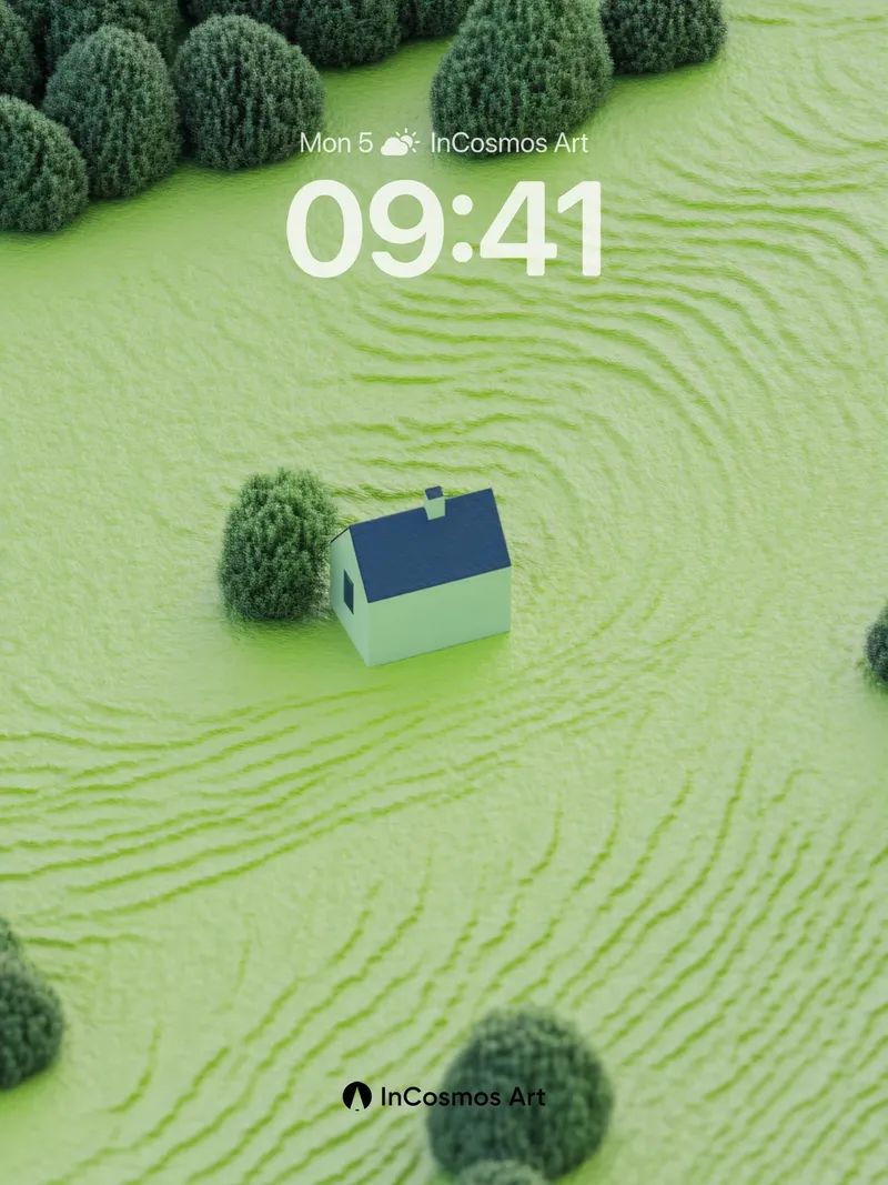 Serenity Meadow Wallpaper with Floating House
