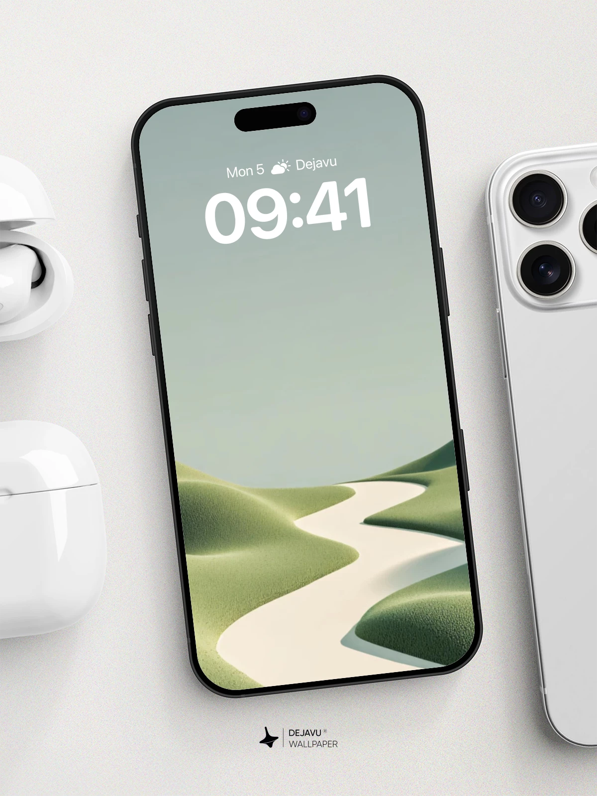 Surreal Green Hills Path Wallpaper 8K for iPhone and Android