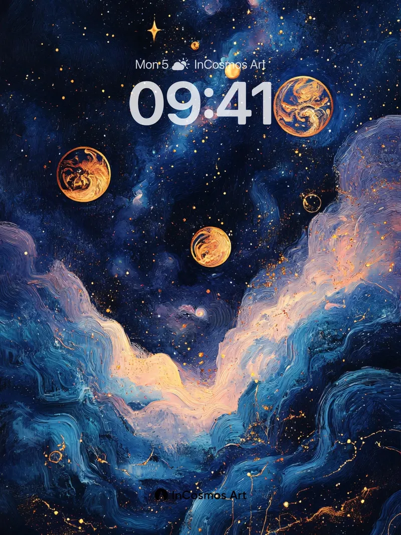 Celestial Drift Wallpaper with Golden Orbs