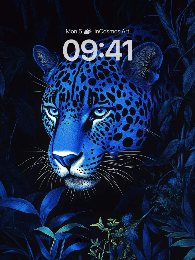 Nocturnal Blue Jaguar Wallpaper with Bioluminescent Forest