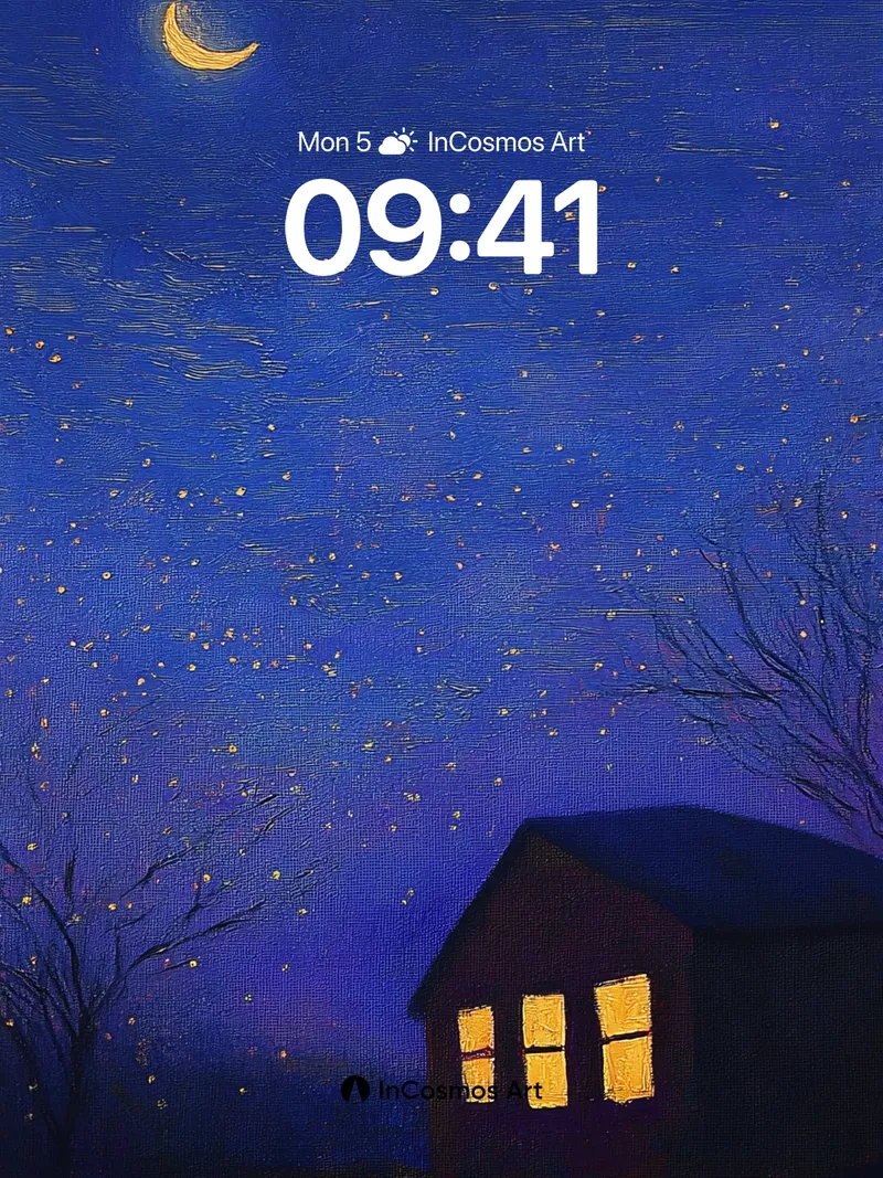 Starry Night Serenade Wallpaper with Moonlit Hearth
