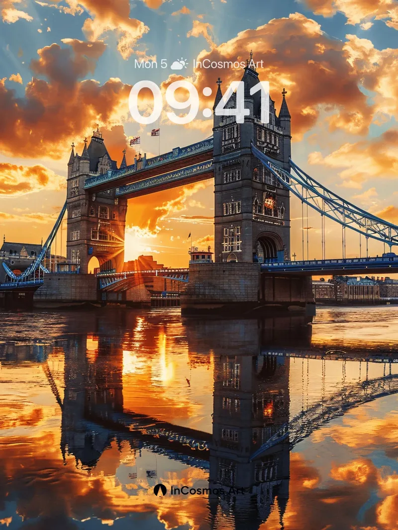 Golden Hour Reflection Wallpaper with Tower Bridge Mirror
