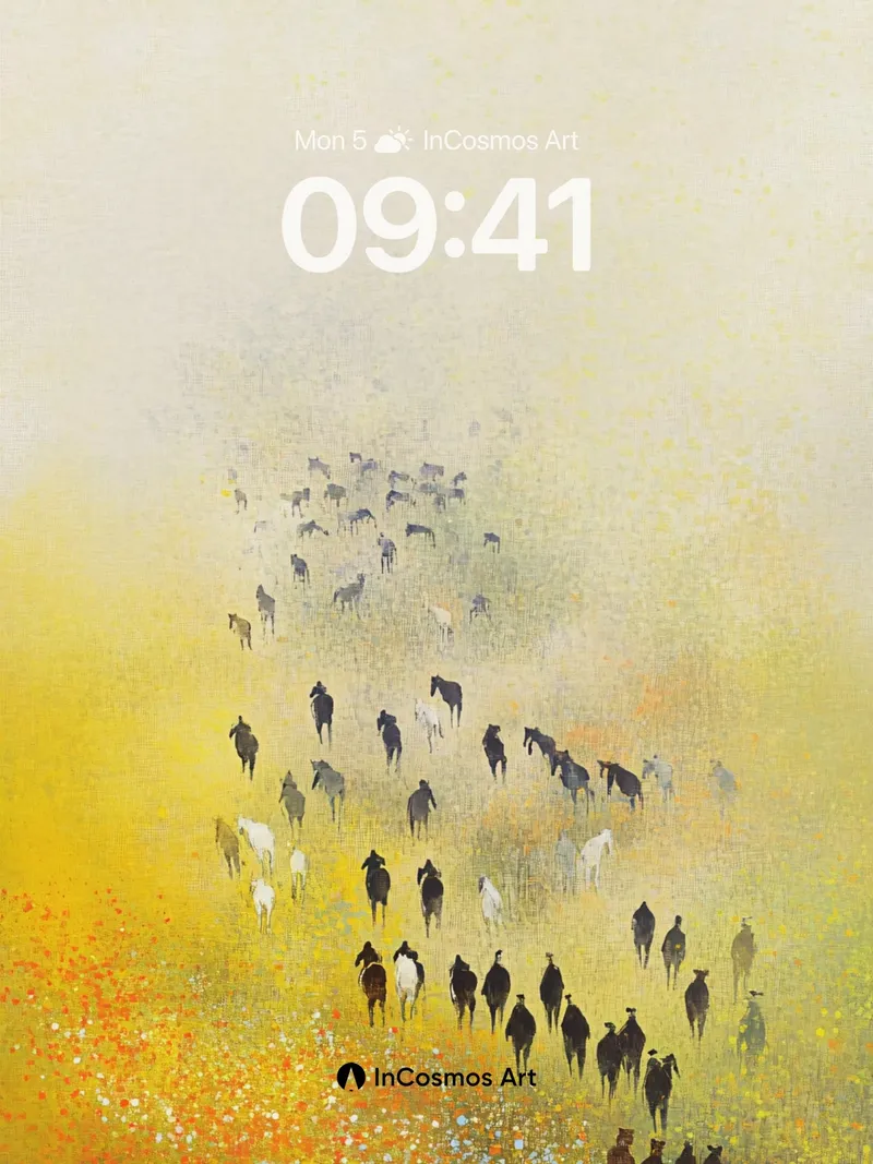 Golden Haze Wallpaper with Herd of Horses