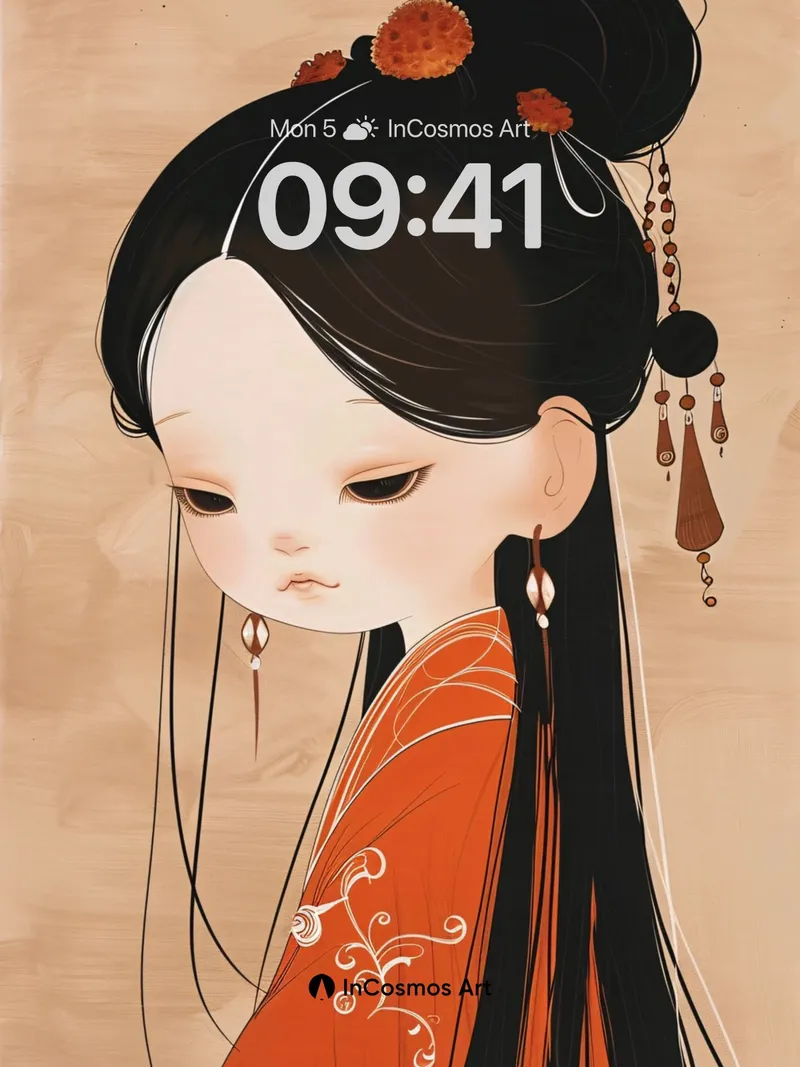 Serene Ink Portrait Wallpaper with Ancient Grace