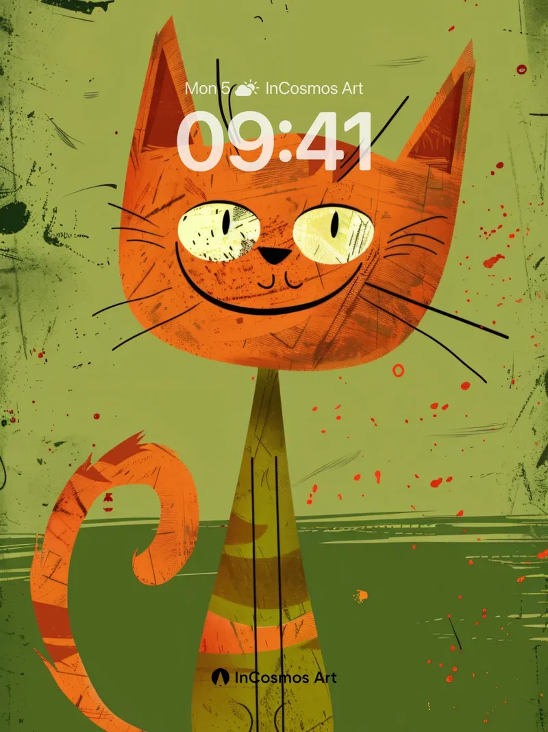 Whimsical Orange Cat Wallpaper with Grunge Texture