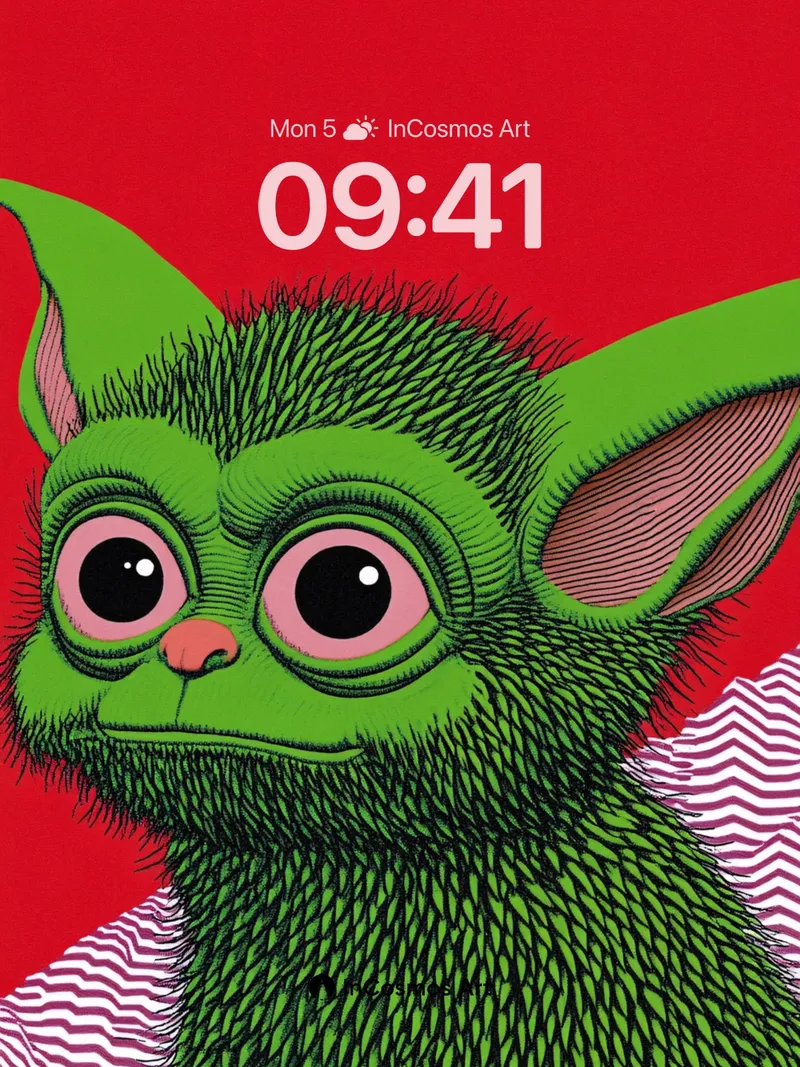 Whimsical Green Gaze Wallpaper with Bold Red Backdrop