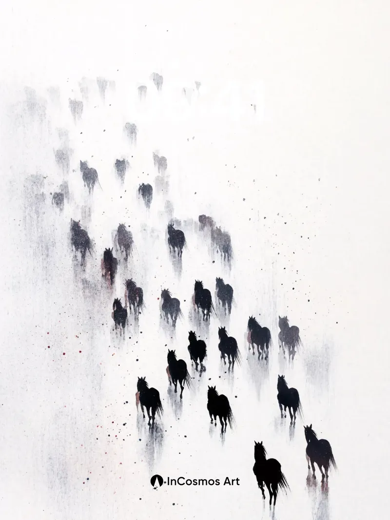 Silhouetted Herd Wallpaper in Misty Motion