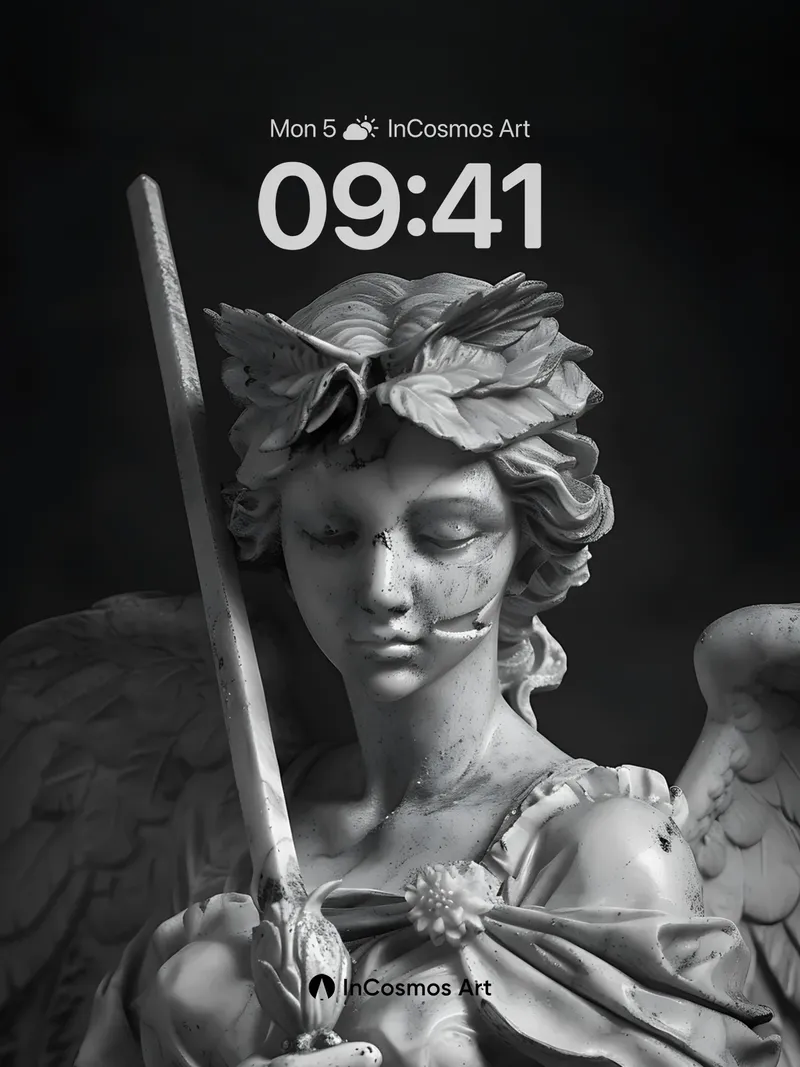 Serene Angel Wallpaper with Marble Grace