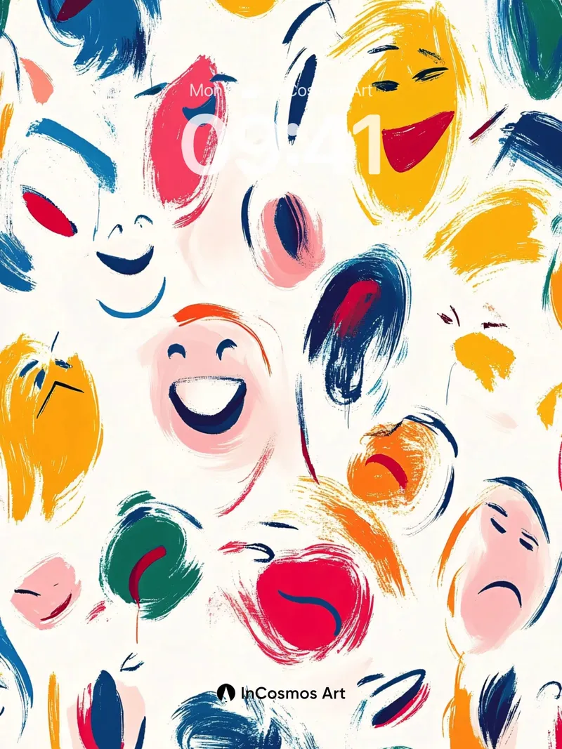 Joyful Brushstroke Wallpaper with Playful Faces