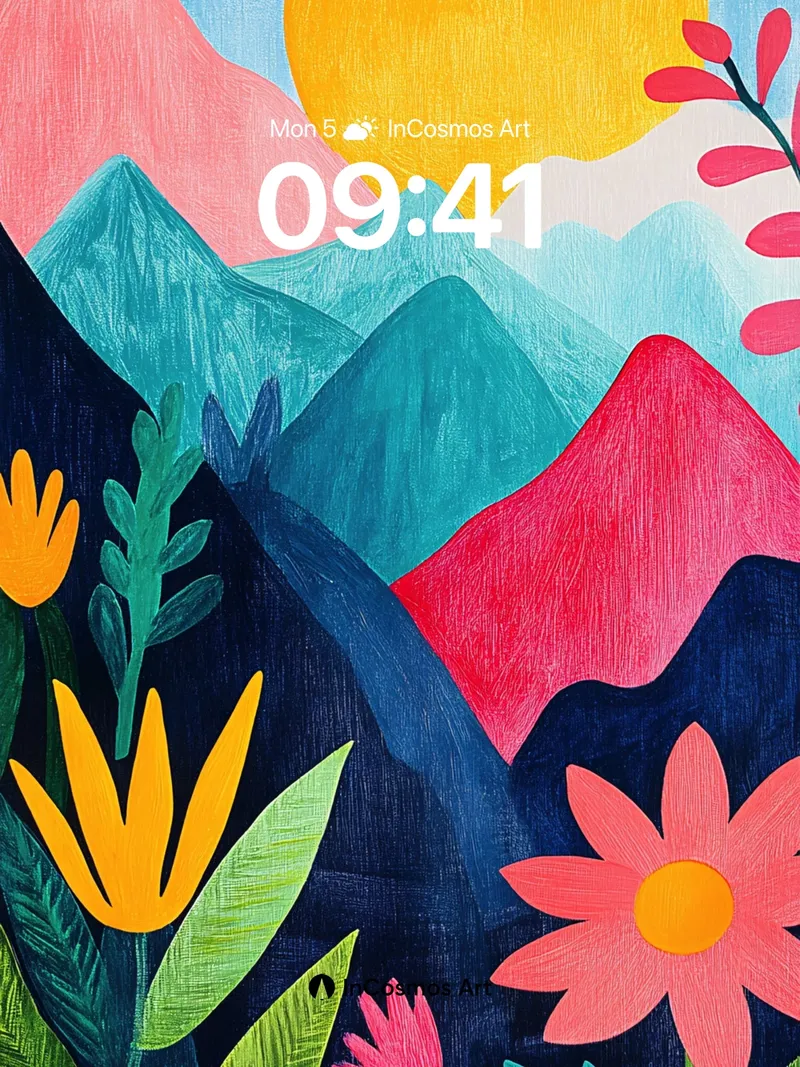 Vibrant Mountain Mirage Wallpaper with Floral Whispers