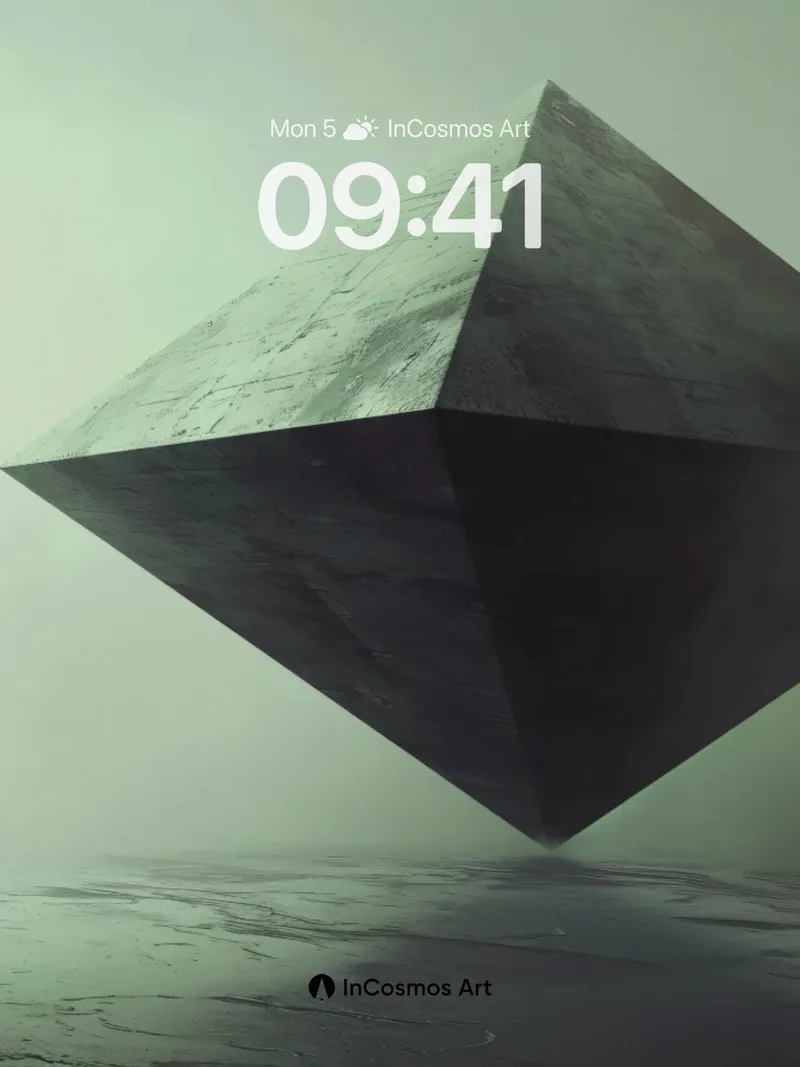 Mysterious Geometry Wallpaper with Floating Cube